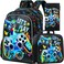 KLFVB 3PCS Boys Backpack 16 Game Kids Bookbag and Lunch Box Water Resistant Preschool Backpacks for Elementary Students