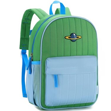 VASCHY Kids Backpack for Boys Lightweight Quilted Colorblocked Bookbag Preschool Backpack for Kindergarten Children Green Blue