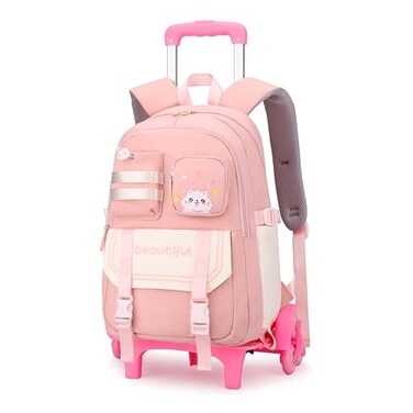 ETAISHOW Cat Print Rolling Backpack for Girls Kids Backpack with Wheels Roller Bookbag Trolley School Bag Wheeled Bag Pink