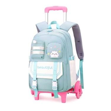 ETAISHOW Cat Print Rolling Backpack for Girls Kids Backpack with Wheels Roller Bookbag Trolley School Bag Wheeled Bag Blue