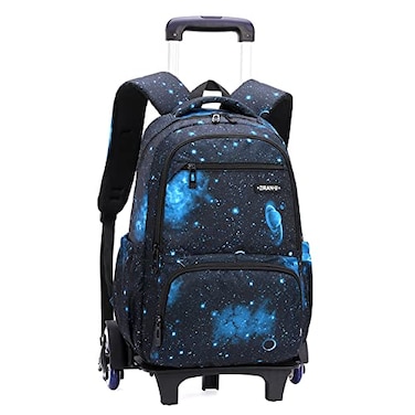 ETAISHOW Galaxy Rolling Backpack for Boys Girls Backpack with Wheels for Elementary School Kids Wheeled Bookbag Blue Black