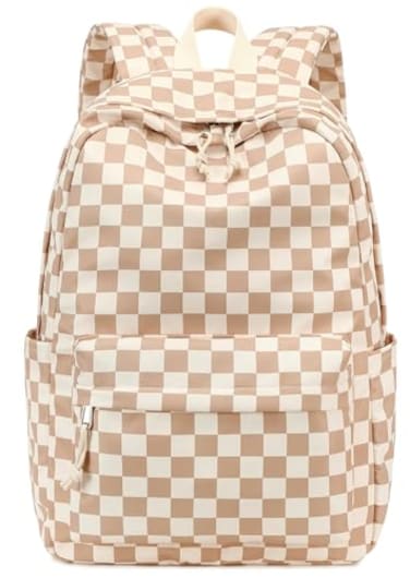 LOIDOU Backpack for Girls School Backpacks Bookbags for Elementary Middle School Women Laptop Backpacks Brown white checker L17