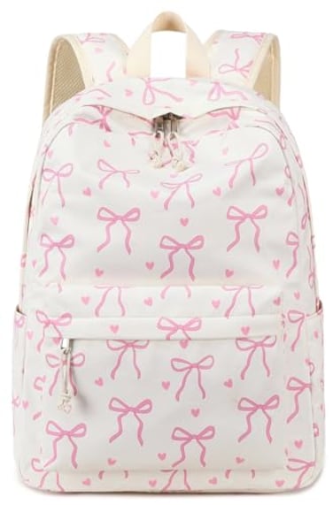 LOIDOU Backpack for Girls School Backpacks Bookbags for Elementary Middle School Women Laptop Backpacks Bow tie Beige L17