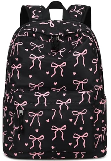 LOIDOU Backpack for Girls School Backpacks Bookbags for Elementary Middle School Women Laptop Backpacks Bow tie Black L17