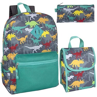 Trail maker Backpack with Lunch Box and Pencil Case for Girls and Boys 17 Inch Backpacks for Kids for School Dancing Dinosaurs