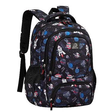 MYGOO Boys School Backpack Doubleday Astro Black Bookbag for Elementary Middle School Ages 512 17 inch Large Capacity 24L Kids Student Travel Bags