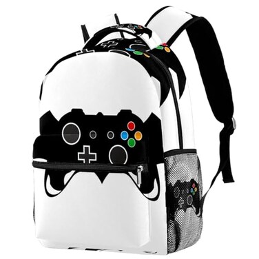 KikandKo Black Gamer Controller School Backpack for Boys Lightweight Bookbag Backpack Purse for Men
