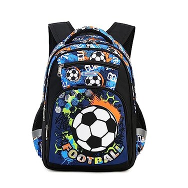 Cusangel Boys BackpackSoccer Backpack for BoysGrades 14 Football Print Bookbag for Kids Multi Compartment Chest Strap Side Pockets 16 Inch