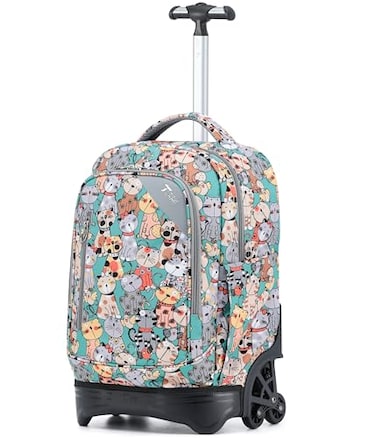 NEW TILAMI Rolling Backpack for Boy Suitcase School Adjustable Laptop Backpack with Wheels for Girl to School Travel Camping Boys Backpack Cute Cats 18 Inches