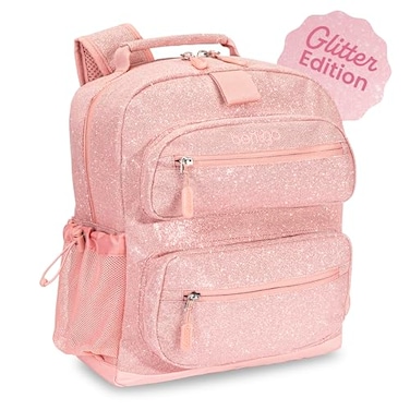 Bentgo Kids Glitter Backpack Lightweight 14 Backpack for School Travel Daycare Ideal for Ages 4 Durable WaterResistant Roomy Interior Loop for Lunch Bag Glitter Edition Petal Pink