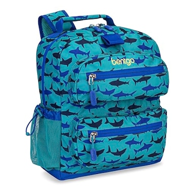 Bentgo Kids Backpack Lightweight 14 Backpack in Fun Prints for School Travel Daycare Ideal for Ages 4 Roomy Interior Durable WaterResistant Fabric Loop for Lunch Bag Shark