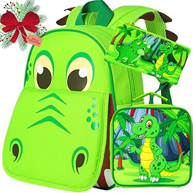 CCJPX 3PCS Toddler Backpack for Boys 12 Dinosaur Bookbag and Lunch Box Kindergarten Preschool Bag