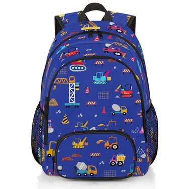 HUXINO Truck Themed Backpack for Boys 512 Construction Vehicle Pattern Bookbag Durable School Backpack with Multiple Pockets Water Resistant Daypack