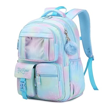 PIG PIG GIRL Kids Backpack for Girls School Bags for Middle School Students Book Bag for Elementary Primary Blue