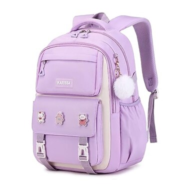 PIG PIG GIRL Girls Backpack Kids Backpack for Girls with Antitheft Back Pocket Lightweight School Back Pack Water Resistant Bookbag for Elementary Primary School Purple