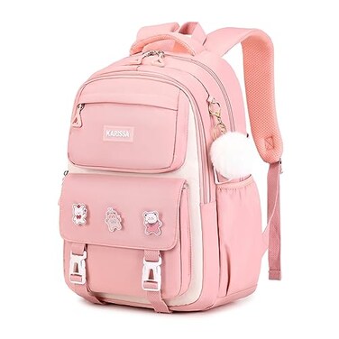 PIG PIG GIRL Girls Backpack Kids Backpack for Girls with Antitheft Back Pocket Lightweight School Bookpack Watrer Resistant Bookbag for Elementary Primary School Pink
