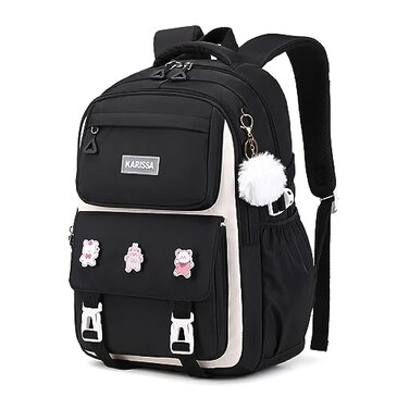 PIG PIG GIRL Girls Backpack Kids Backpack for Girls with Antitheft Back Pocket Lightweight School Back Pack Watrer Resistant Bookbag for Elementary Primary School Black