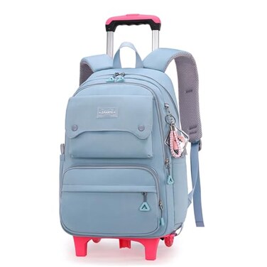 LANSHIYA Solid Color Girls Rolling Backpack with Wheels Schoolbag Elementary School Student Trolley Daypack