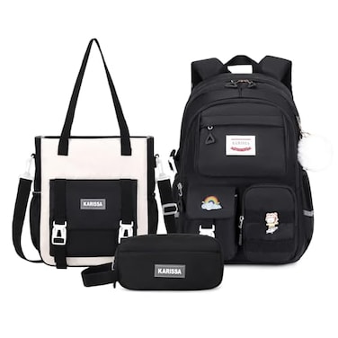 MUSEVOS Kawaii Girls Backpack for School with Convertible Shoulder Tote BagCute Teenage Multiple Pockets Backpack for Primary Elementary High School Black 3 Pcs Set