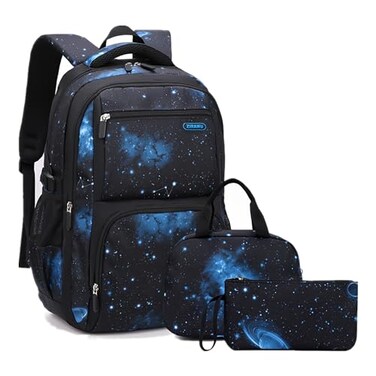 Bansusu Backpack for Boys with Lunch Box Galaxy 3Pcs Bookbag for Boys Backpack School Bags 3 PiecesGalaxyBlack blue