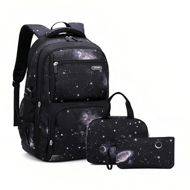 Bansusu 3Pcs Galaxy Kids Backpack Set for Boys with Insulated Lunch Bag Waterresistant Boys Backpacks for School Capacity Elementary Bookbags 3 PiecesGalaxyBlack