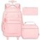 HPJGD 3PCS Girls Rolling Backpack Womens Pink School Backpacks with Wheels Water Resistant Roller Kids Wheeled Bookbag Set