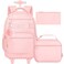 HPJGD 3PCS Girls Rolling Backpack Womens Pink School Backpacks with Wheels Water Resistant Roller Kids Wheeled Bookbag Set