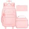 HPJGD 3PCS Girls Rolling Backpack Womens Pink School Backpacks with Wheels Water Resistant Roller Kids Wheeled Bookbag Set