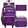 HPJGD 3PCS Girls Rolling Backpack Womens Dark Purple School Backpacks with Wheels Water Resistant Roller Kids Wheeled Bookbag Set