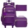 HPJGD 3PCS Girls Rolling Backpack Womens Dark Purple School Backpacks with Wheels Water Resistant Roller Kids Wheeled Bookbag Set