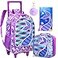 gxtvo Rolling Backpack for Girls Roller Wheels Kids Bookbag Wheeled Suitcase Elementary Sequin School Bag 3PCS Mermaid