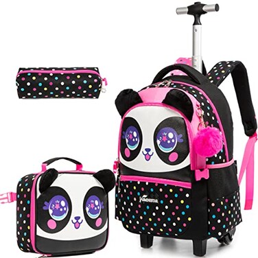 MYHSBYO Panda Rolling Backpack for Girls Kids Elementary School 157 x 118 x 19 inches Pink Cartoon 20L