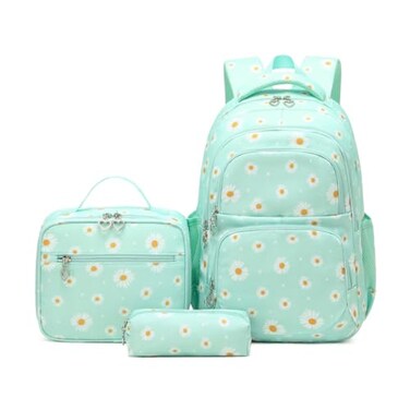 Armbq Daisy Kids Backpack for Girls Multi Pocket School Bags with Lunch Box for Elementary Teen Girls Bookbag Set