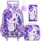 KLFVB Kids Rolling Backpack for Girls Roller Wheels School Bag with Lunch Bag Wheeled Sequins School Bookbag for Children Cat