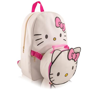 Fast Forward Sanrio Hello Kitty Backpack With Lunch Box for Girls PU Leather Hello Kitty Insulated Lunch Bag Lunch Box for Girls Boys Toddlers Hello Kitty Pink Backpack for School and Reusable Lunchbo