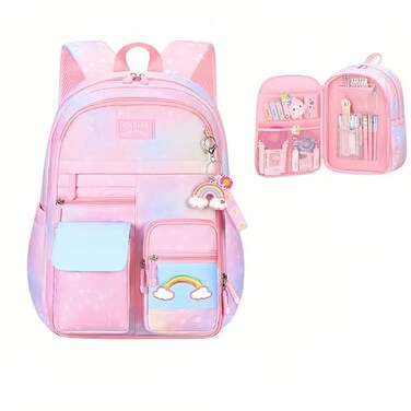 Sopnorm Girls Backpack Kids Backpacks for Girls Cute Gradient Kids Bookbags with Compartments Elementary School Bag for Teens Large