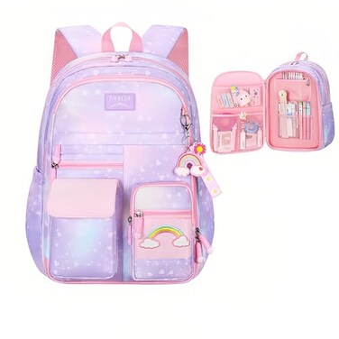 Sopnorm Girls Backpack Kids Backpacks for Girls Cute Gradient Kids Bookbags with Compartments Elementary School Bag for Teens Large