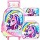 TXHVO 3PCS Rolling Backpack for Girls Kids Roller Wheeled Unicorn Bookbag and Lunch Box Cute Rainbow School Backpacks with Wheels for Elementary Teen