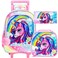 TXHVO 3PCS Rolling Backpack for Girls Kids Roller Wheeled Unicorn Bookbag and Lunch Box Cute Rainbow School Backpacks with Wheels for Elementary Teen