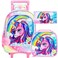 TXHVO 3PCS Rolling Backpack for Girls Kids Roller Wheeled Unicorn Bookbag and Lunch Box Cute Rainbow School Backpacks with Wheels for Elementary Teen