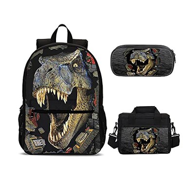 AMYATLIY 3Pcs Dinosaur Backpack with Lunch Box Shcool bag Bookbag for Kids Boys Fans Gifts Color 1 Medium