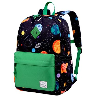 VASCHY Backpack for Boys Kids Water Resistant Lightweight Backpack for Toddlers Daycare Preschool Space Green