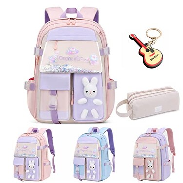 Hraxkaxu Cute Bunny Backpack Kawaii Bunny Backpacks GirlsBack To School Large Capacity Waterproof Bookbag for Grades 16 BagsPink