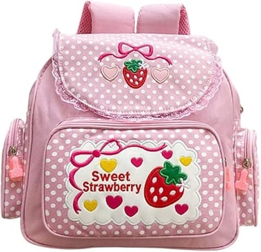 Sothuba Kawaii Strawberry Embroidery Backpack for Girls Teens Students School Bag Satchel Cute Pink Lace JK Backpack