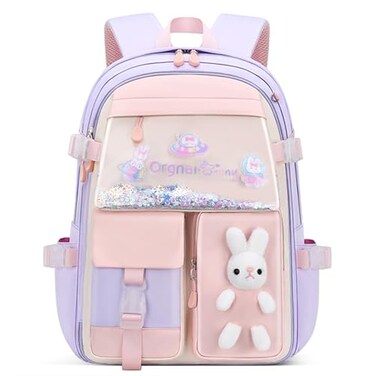 VIDOSCLA Bunny Girls Backpack for School Kawaii Kids Backpack Cute Sequin School Bag for Girls