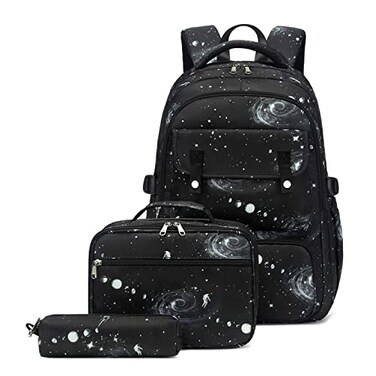 Bansusu 3Pcs Galaxy Boys Backpacks Set with Lunch Box Capacity Middle School Bags Backpack Elementary Bookbags for Kids