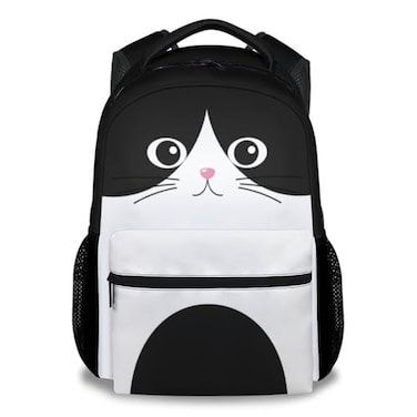 UNIKITTY Kids Backpack for Girls Boys Cat Backpack for Cat Lovers 17 Inch School Backpack for Kids Black Cute Kids Bookbag with Adjustable Straps