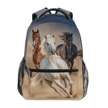 ALAZA Horse Backpack for Girls Kids Horses Backpack School Book Bags 3rd 4th 5th Grade Elementary Travel Laptop Daypack Equestrian Theam Back Pack 1012 Personalized Rucksack