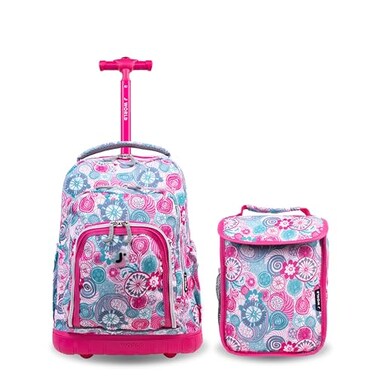 J World New York J World Lollipop Kids Rolling Backpack Lunch Bag Set for Elementary School CarryOn Suitcase with Wheels Blue Raspberry