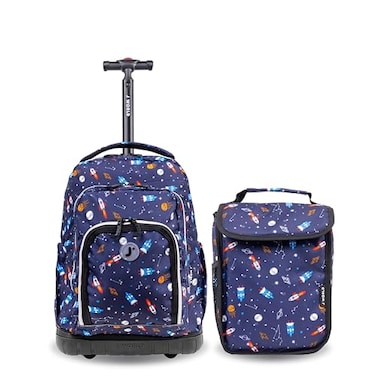 J World New York J World Lollipop Kids Rolling Backpack Lunch Bag Set for Elementary School CarryOn Suitcase with Wheels Spaceship